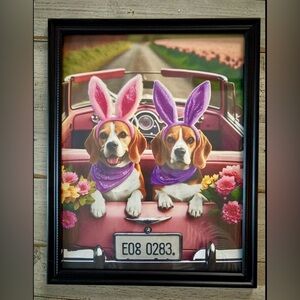 Easter Beagle Duo Framed 8x10 Wall Art - Pink & Purple Bunny Ears